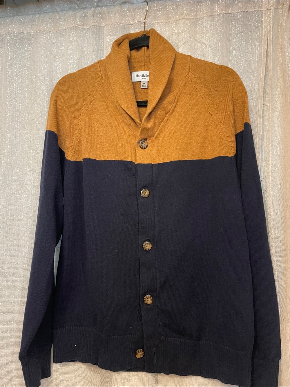 Goodfellow & Co Two-Tone Shawl Collar Cardigan in Tan & Navy